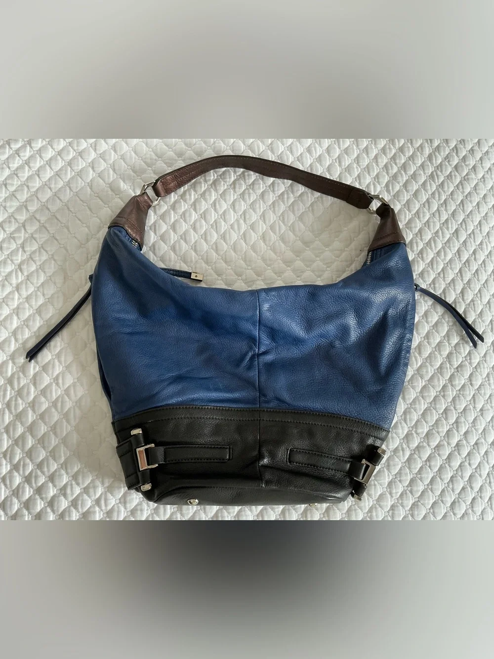 b. makowsky Blue, Black, Brown Pebble Leather Hobo Shoulder Bag